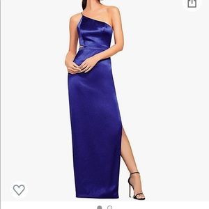 Blue Satin One Shoulder Cutout Evening Dress!